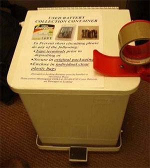 Example of a battery collection container.