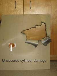 Photo showing unsecured cylinder damage