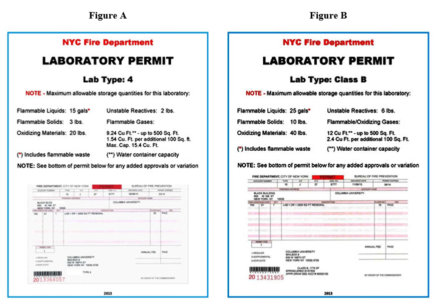 Side by side picture of lab permits type 4 and class B.