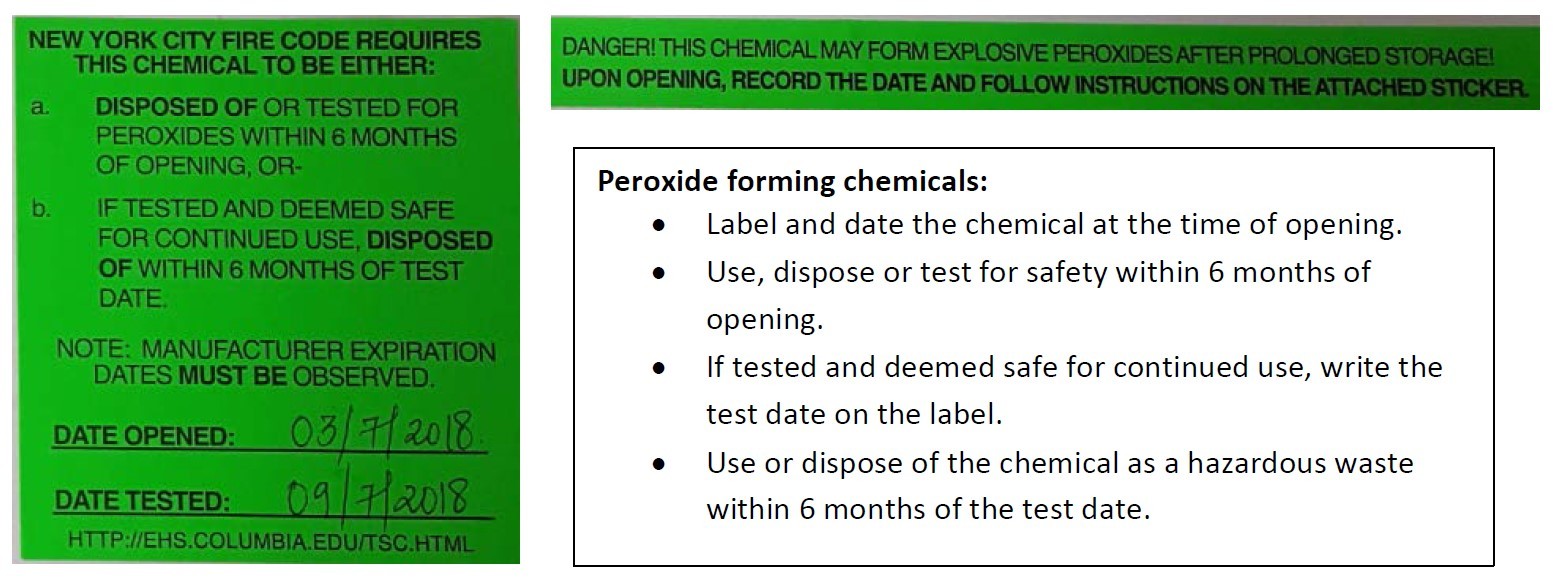 Peroxide forming chemical regulations label