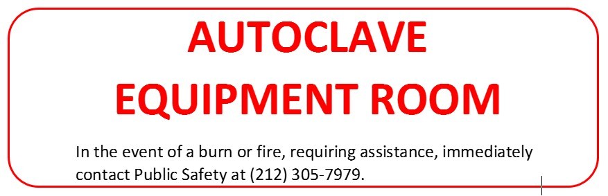 Autoclave equipment room label with contact information