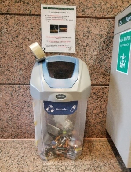 Battery recycling bin.