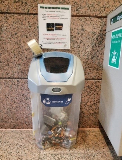 Battery recycling bin. 