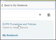 EVPR Procedures and Policies notebook at the top of the left-hand notebook navigation
