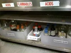 Photo showing chemicals organized by type.