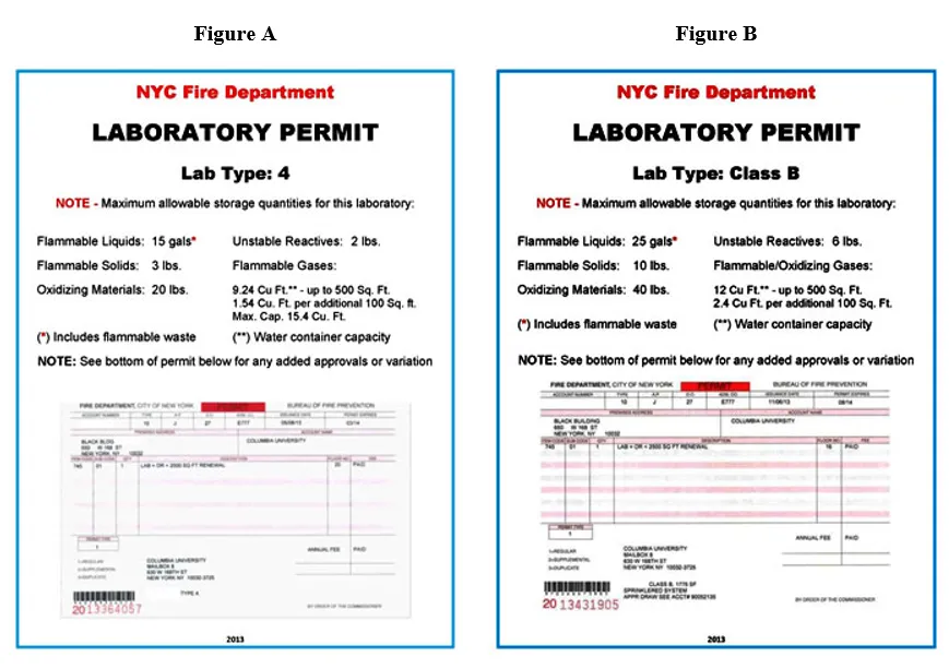 Side by side picture of lab permits type 4 and class B.