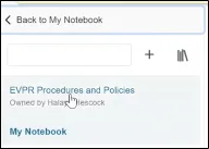 EVPR Procedures and Policies notebook at the top of the left-hand notebook navigation